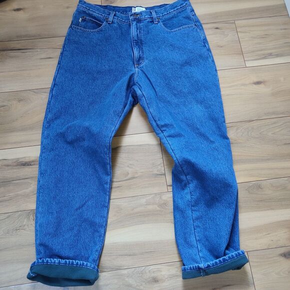 L.L. Bean Classic Fit Green Fleece Lined Mens Tag 35x29 (33X28) Blue Jeans Heavy - Picture 1 of 16